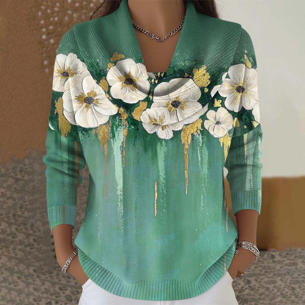 Женский повседневный и модный свитер с круглым вырезом, длинными рукавами и принтом