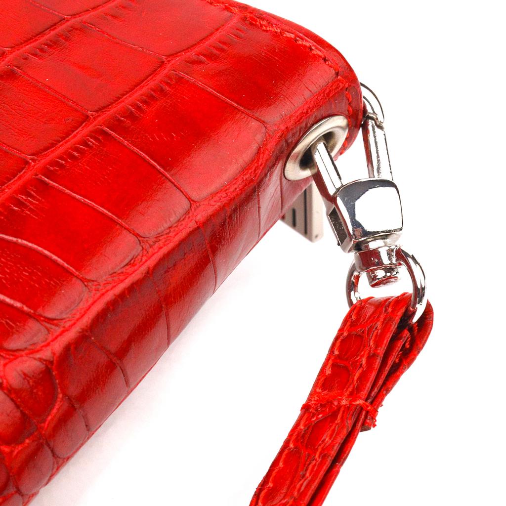 Горизонтальный яркий женский кошелек из натуральной фактурной кожи под крокодила CANPELLINI Wallet 21621 Красный