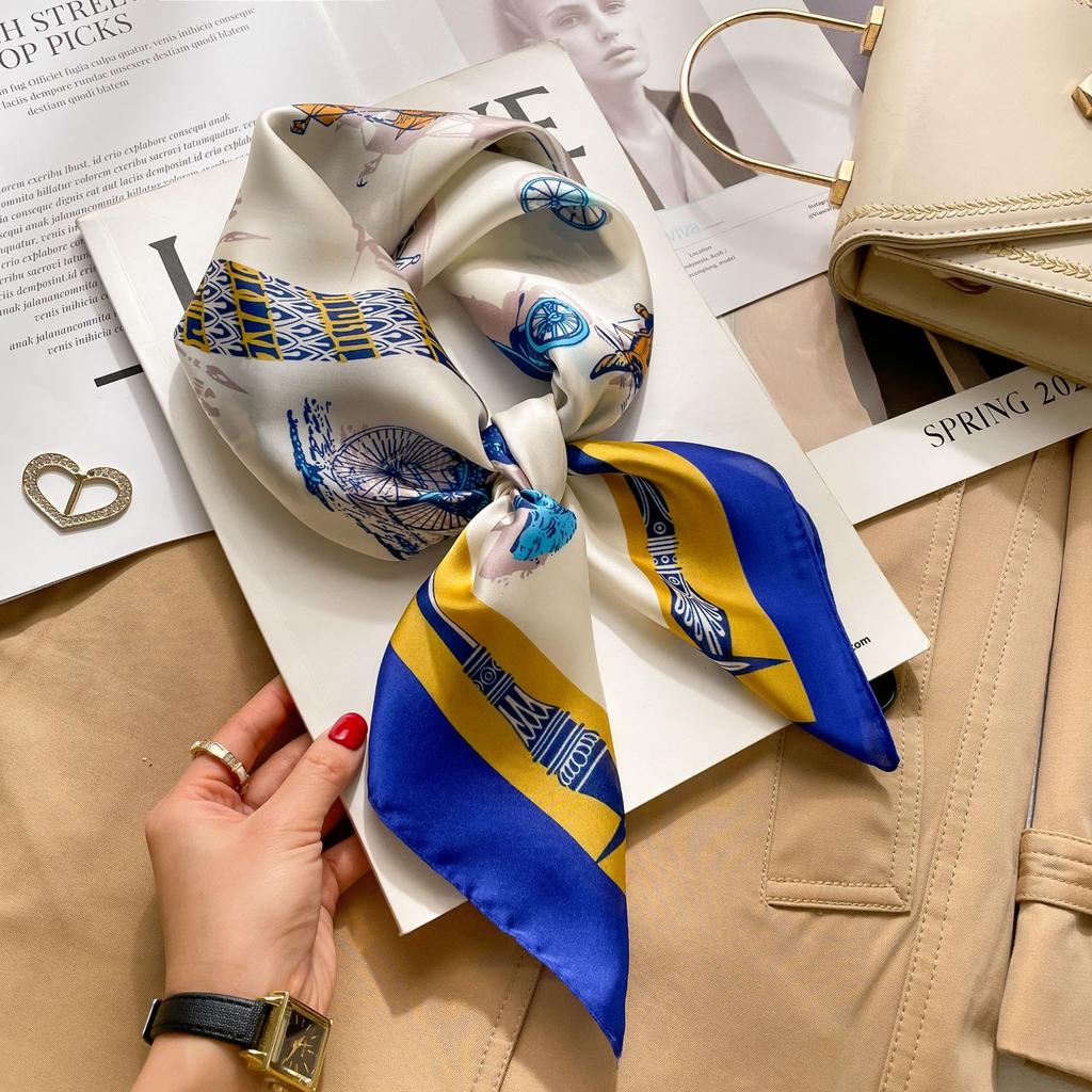 Brand Floral Print Silk Square Scarf Women Soft Satin Kerchief Hairband Neckerchief Head Hijab Lady Headband Foulard Bag Ribbon