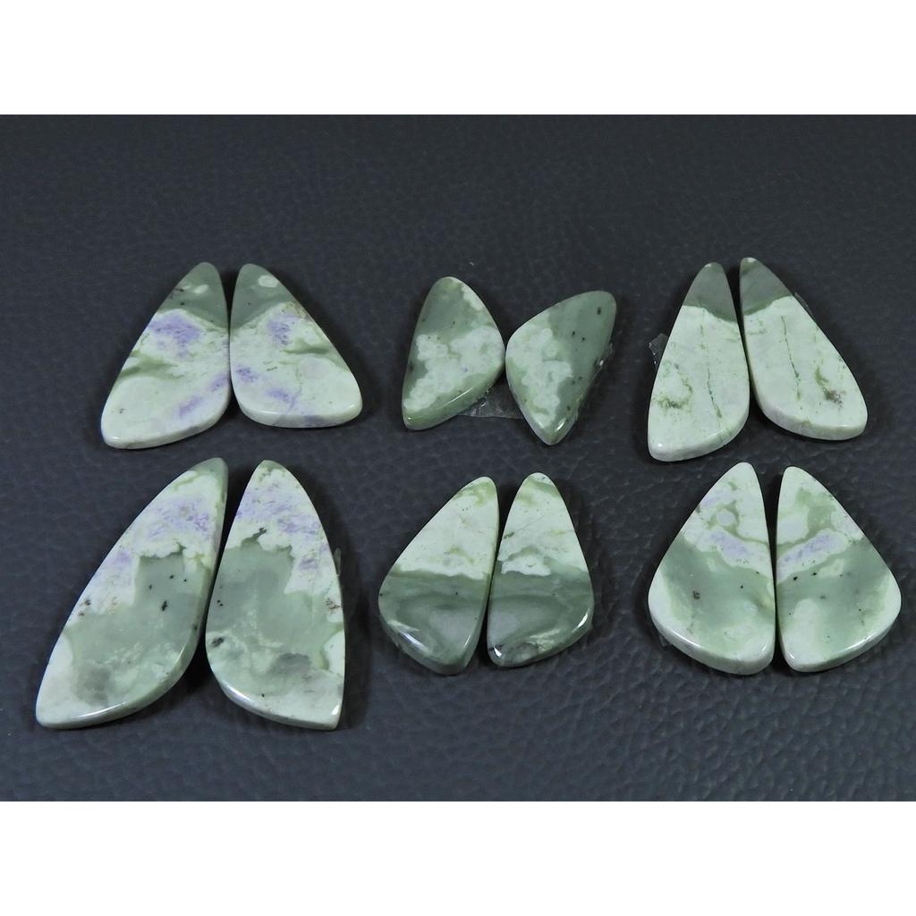 24-34 MM Natural Peace Jade Matched Pair Fancy Cabochon Gemstone 6 Pair Lot C-777