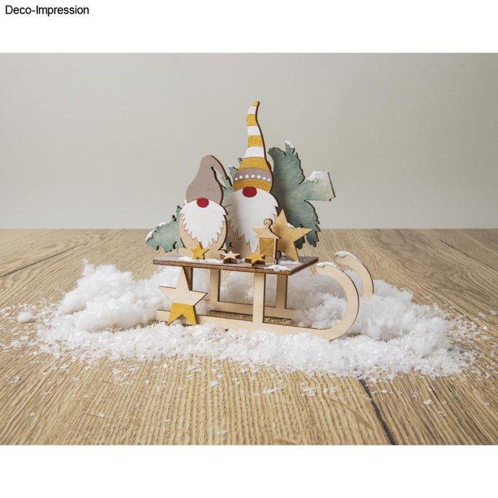 Décor 3D - Lutins de Noël - Luge en bois - 16,5 x 11 cm - 6 pièces à emboîter - Intérieur