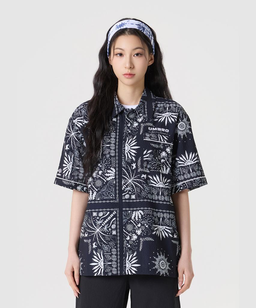 UMBRO Seersucker Paisley Short Sleeve Shirt Navy Ur221Cjk62