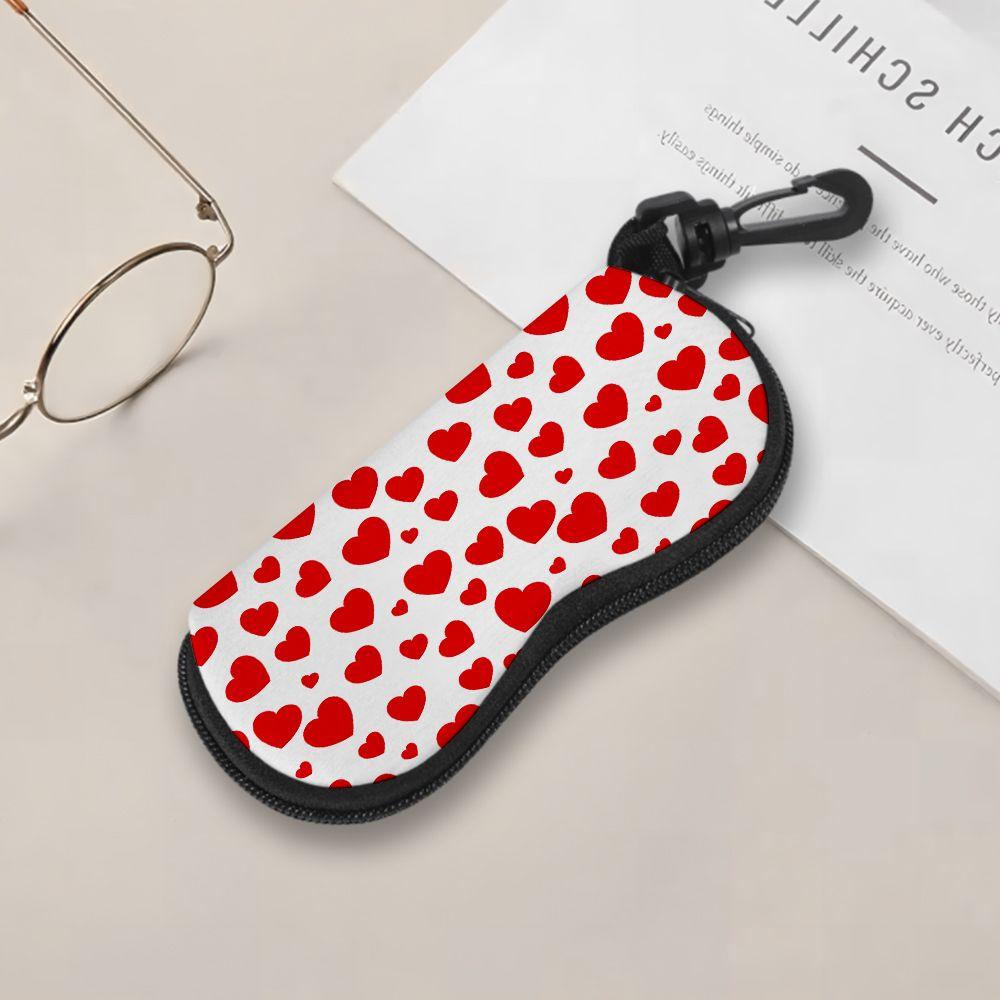 Cute Red Heart Pattern Soft Fabric Sunglasses Case,Portable Lightweight Eyeglasses Storage Pouch,Protective Travel Glasses Holder for Women Girls