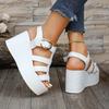 Fashion Wedge Heel Roman Sandals 2025 New Summer High Heel Thick-soled Women's Shoes Fashionable One-word Buckle Platform Sandals