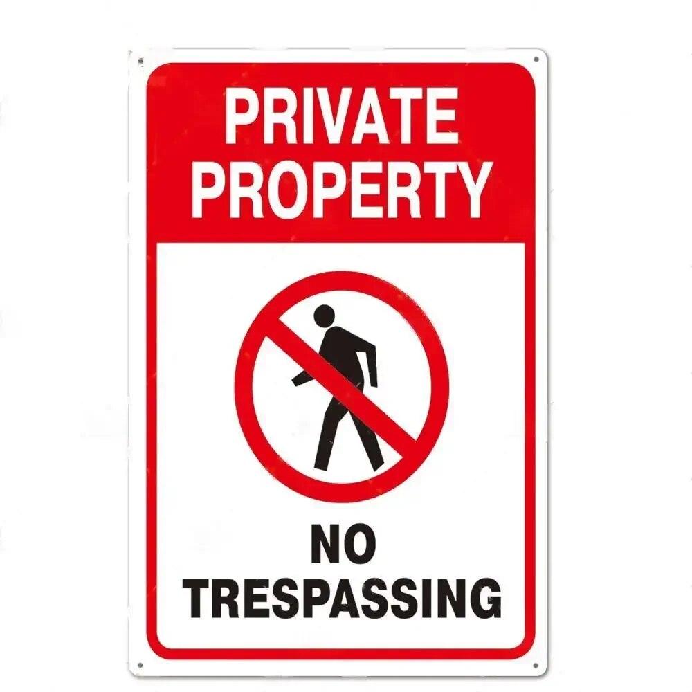 No Trespassing No Entry Private Property Warning Signs Public Garage Workshop Wall Plaques Decor Vintage Metal Plate Tin Sign