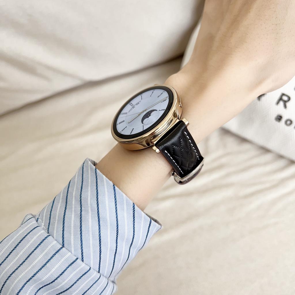 18mm Watch Band For Huawei Watch GT 5 Pro 42mm/GT 5 41mm/GT 4 41mm/Garmin Venu 3S ,Genuine Cow Leather Diamond Pattern Strap