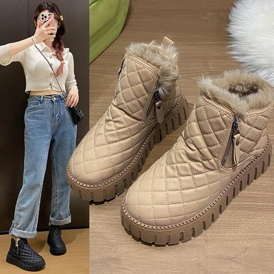 Флисовые высокие зимние ботинки для женщин 2025 зимние новые студенческие в корейской версии теплые и повседневные на толстой подошве с увеличением высоты ZY12296