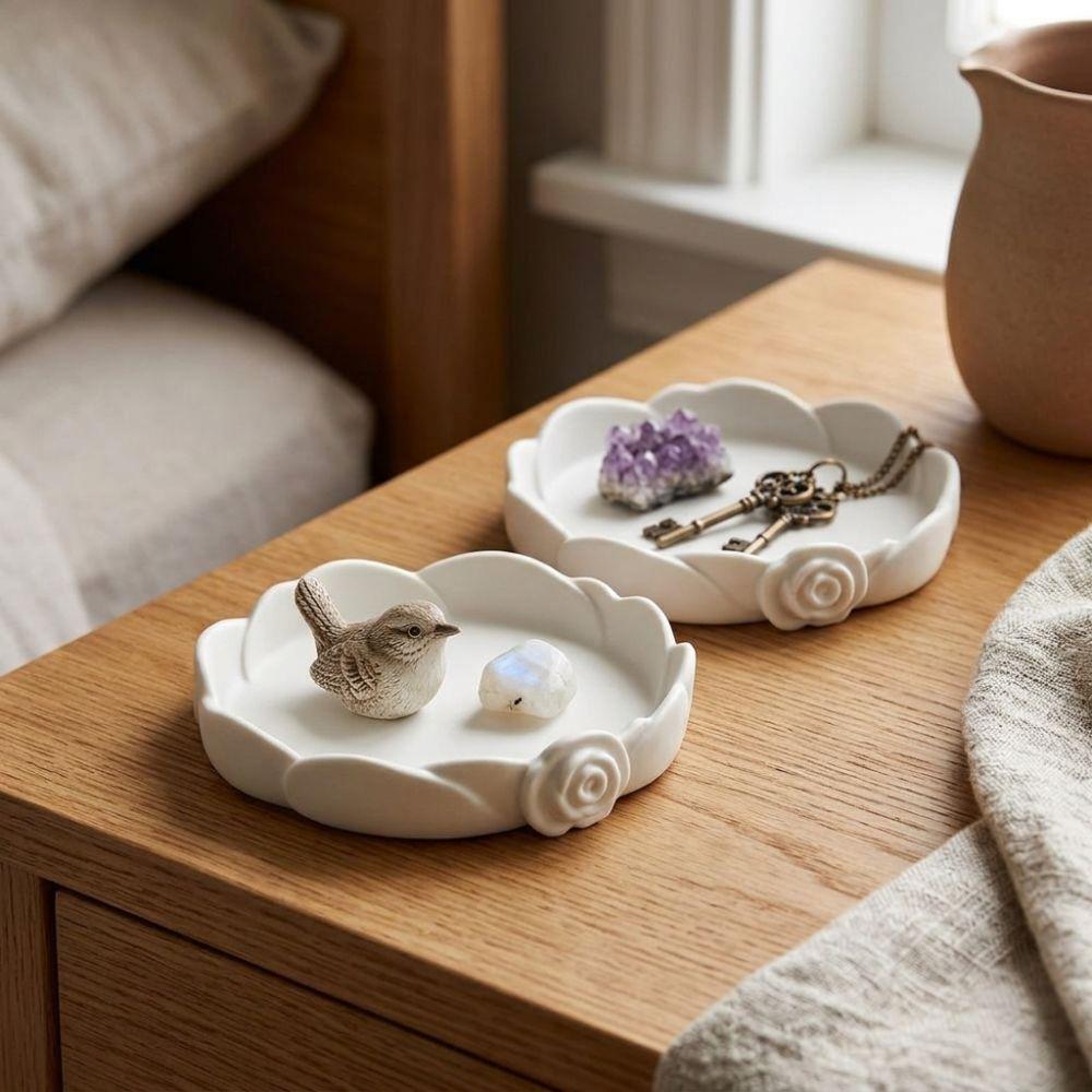 Plastic Rose-Shaped Jewelry Storage Tray 3D Printed Floral Decorative Holder Vanity Tabletop