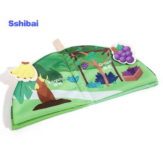 Baby Cloth Book Vegetable Fruit Animal Dinosaur Family Member, Tear-resistant Washable Early Education, Infant Boy Girl Crinkle Sensory Book