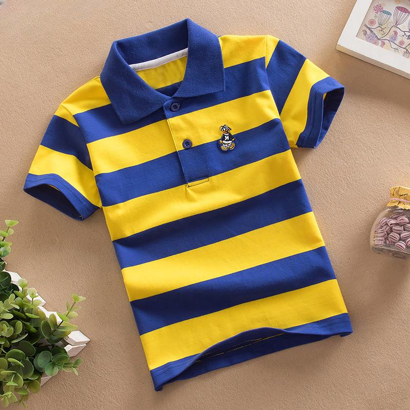 Мальчики, лето, девочки, футболки с короткими рукавами, 1-12 лет, дети среднего и старшего возраста, рубашки поло с полосатыми лацканами, хлопок