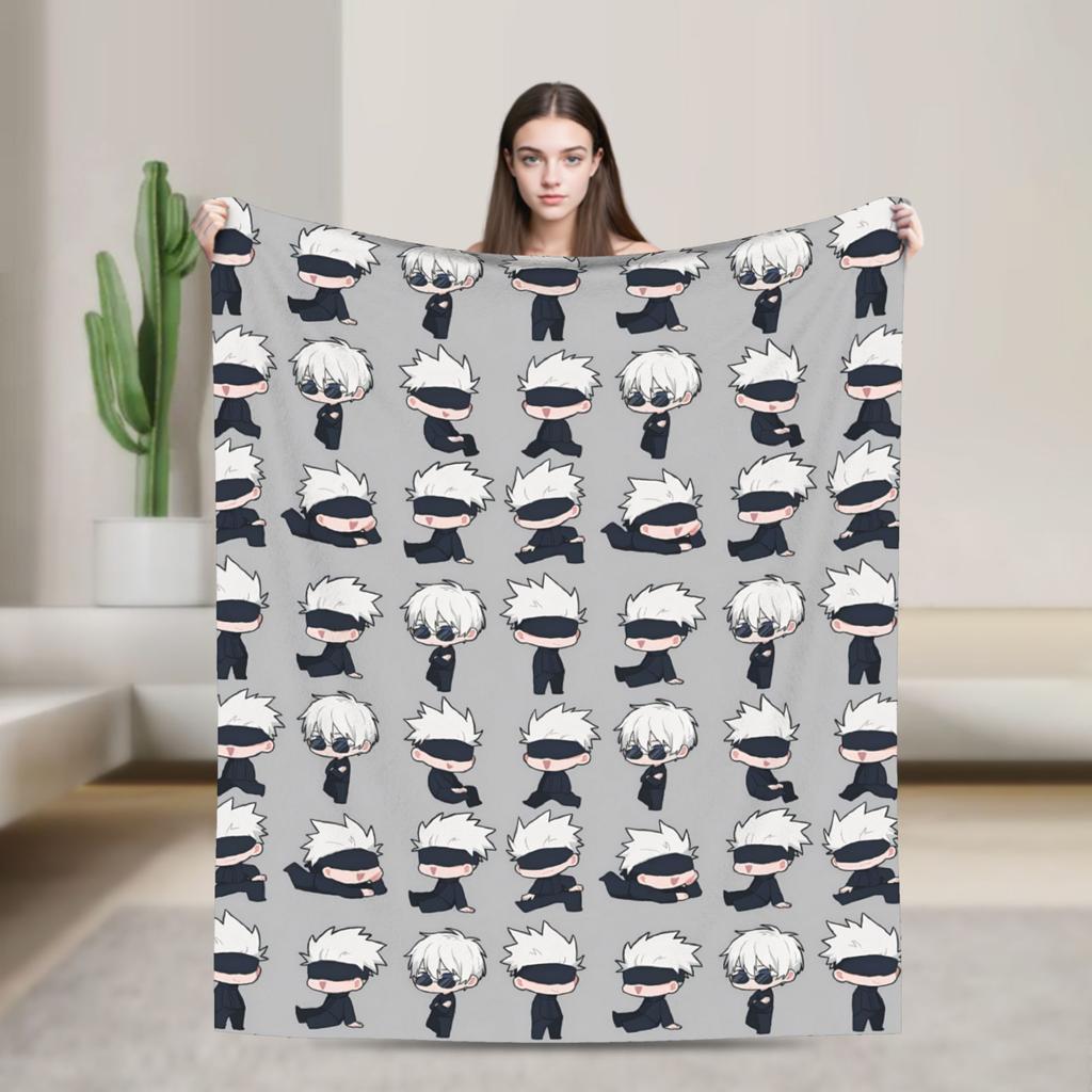 Jujutsu Kaisen Годжо Сатору Фланелевые Пледы Аниме Крутые для Покрывал Вязаный Плед Путешествия Легкий Многофункциональный