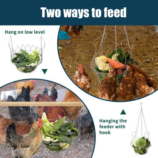 Подвесная кормушка для кур, большая корзина для кормления птицы, овощей и фруктов с подвесной цепью, овощной мяч для угощения, аксессуары для курятника