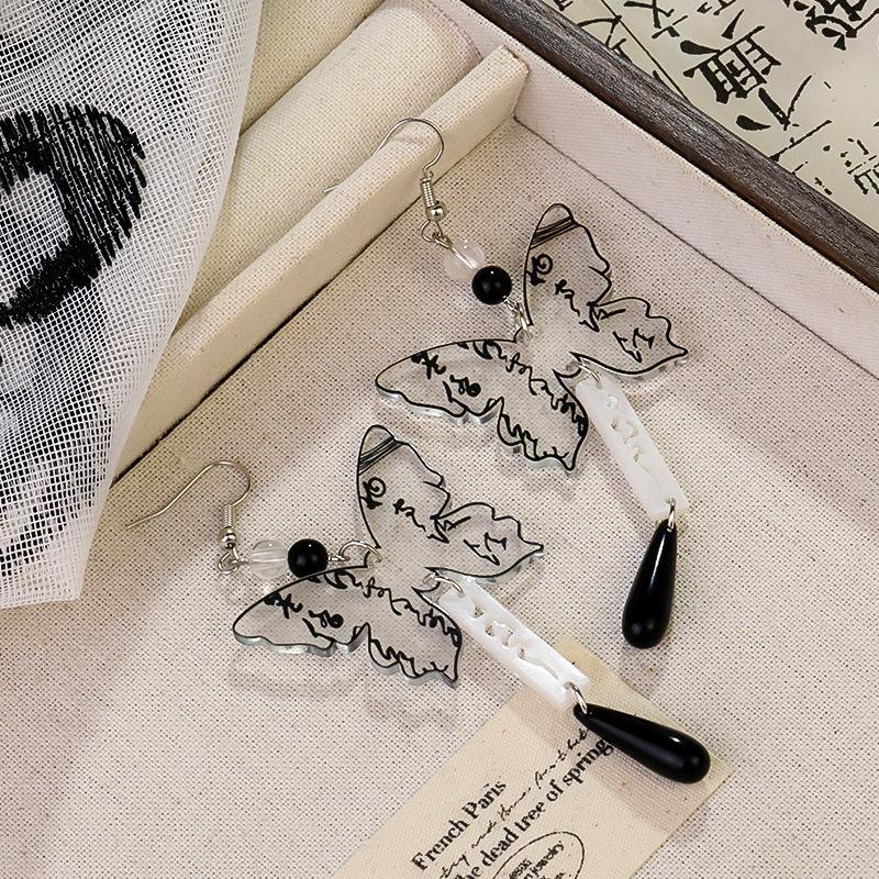 New Chinese Style Cool Calligraphy Butterfly Tassel Beaded Earrings For Women