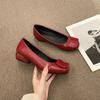 2024 Women Fashion Red Pu Leather Short Square Heel Pumps Lady Casual High Quality Sky Blue Comfort Office Shoes