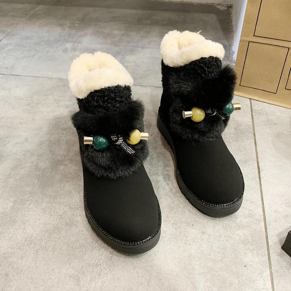 Модные меховые ботильоны женские зимние ботинки на толстой подошве женская обувь до щиколотки платформа круглый носок ботинок защитные зимние водонепроницаемые нескользящие удобные