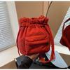 IELGY Korean Pleated Drawstring Nylon Cloth One Shoulder Fashion Niche Crossbody