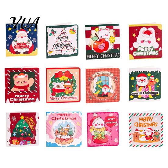 Blank Note Cards 10Pcs Merry Christmas Greeting Set, Folding Cartoon Foldable Gift Cards, Festive Blessing for Holiday Party Favors