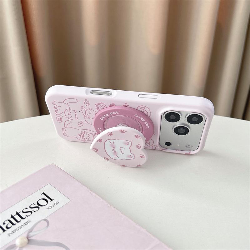 Магнитный чехол-подставка с корейским рисунком кота для iPhone 17/16 Pro Max/15 Pro