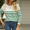 Women's Casual Fashion Comfortable Round Neck Pullover Contrast Color Striped Long Sleeve Street Trend Knitted Sweater