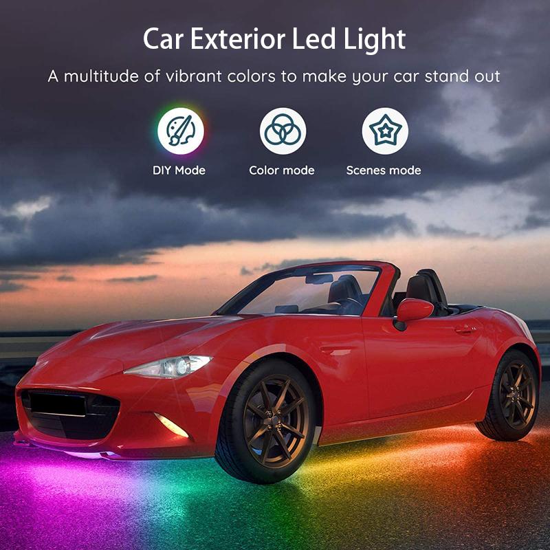 RGB LED Strip Music Remote Control Streamer Flowing Under Car Tube Underglow Underbody System Neon Light