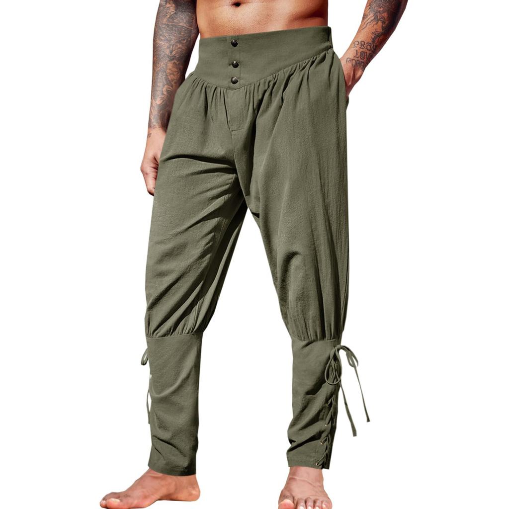 Mens Pants Pirate Tapered Linen Costume Trousers