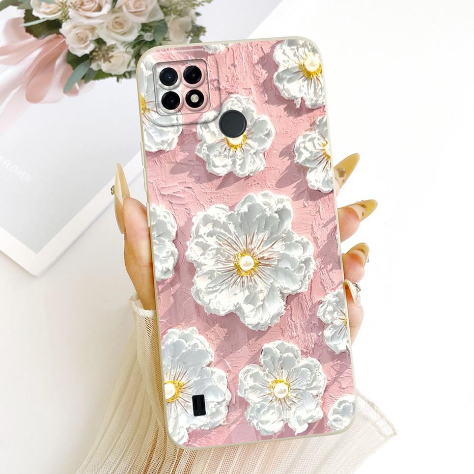 For Realme C21 RMX3201 Phone Case Bow Pattern Flower Butterfly Girly Back Cover Matte Silicone Soft Casing RealmeC21 C 21 2021