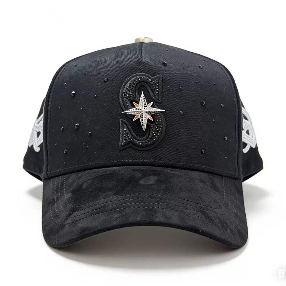 High Quality 5-Panel Curved Brim Baseball Cap with Rhinestone Embellishments Terry Fabric Dobby Style-Sporty Unisex Adult Hat