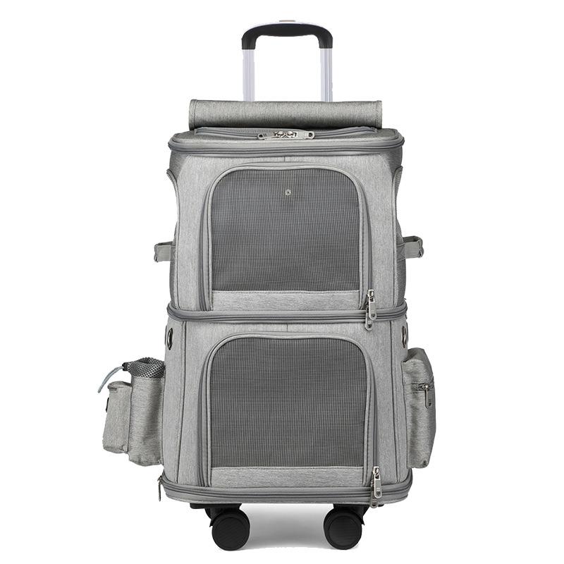 Large Capacity Double Layer Pet Travel Rolling Carrier For Cats Outdoor Portable Cat Rolling Luggage Bag