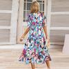 Summer Women's V-Neck Printed Dress A-Line Skirt