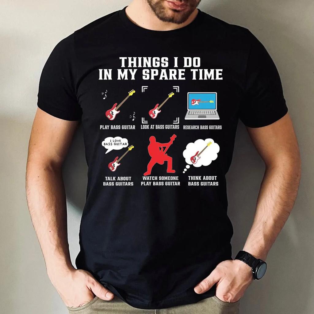 Funny Things I Do In My Spare Time Bass Guitar T Shirt Vintage Player For Music Lover Casual Vintage Washed Unisex Homme
