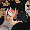 Коричневый кожаный противоударный чехол для Samsung Z Flip7 с ремешком против потери и магнитной застежкой