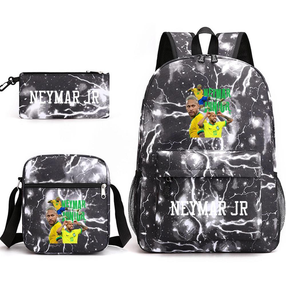Neymar schoolbag star Neymar has the same peripheral printed backpack, male and female students campus three-piece schoolbag.