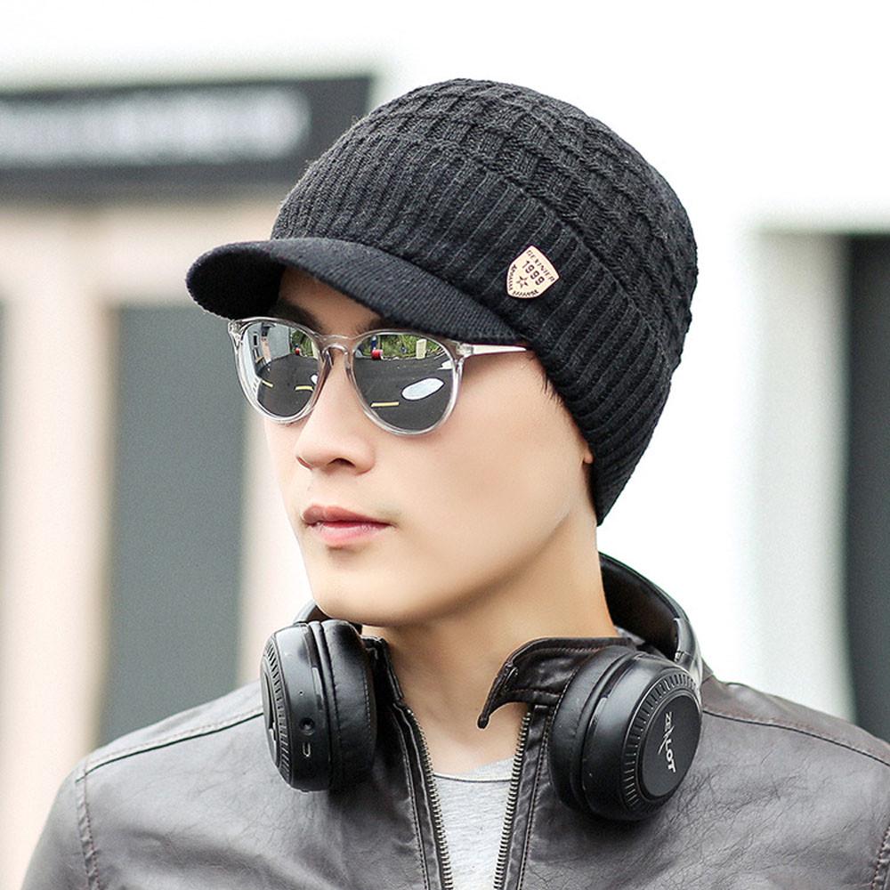 Мужская теплая мешковатая вязаная крючком зимняя шерстяная вязаная лыжная шапка
