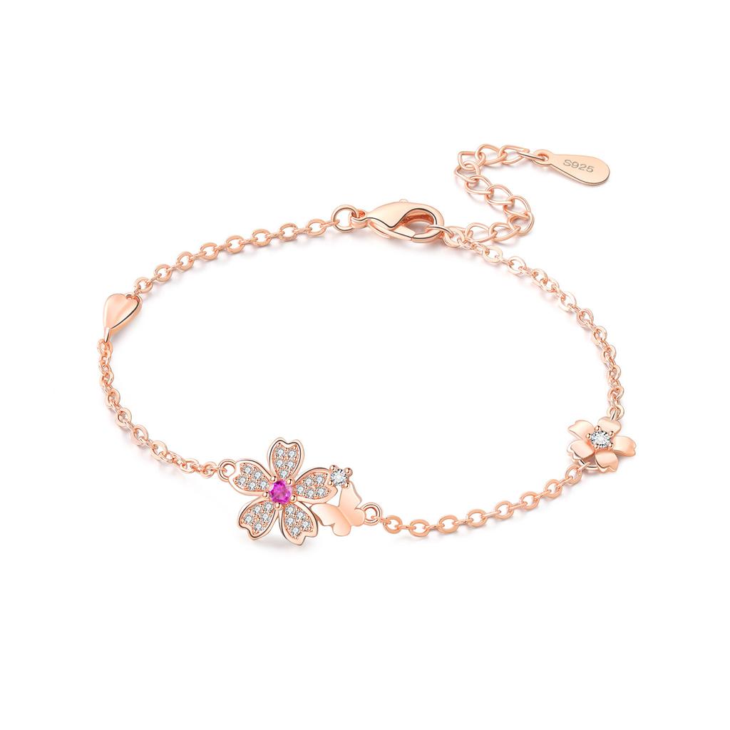 New 925 Silver Rose Gold Double-layer Heart Bracelet Chain Link Women Bracelet Birthday Festival Jewelry Gifts