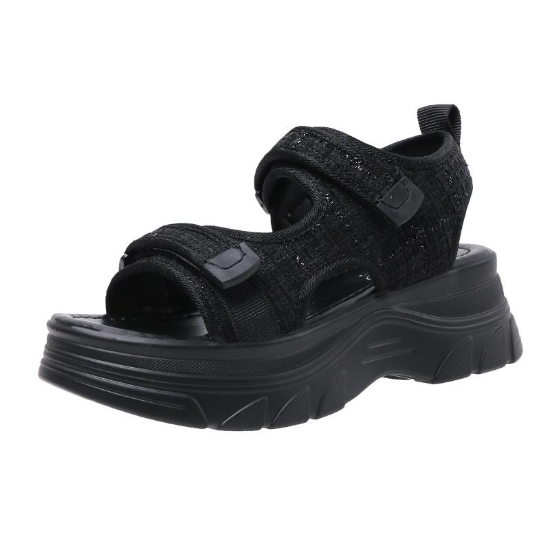 Летние массивные сандалии для женщин, модные сандалии на платформе, женские повседневные сандалии на танкетке, женские сандалии однотонные спортивные на каблуке