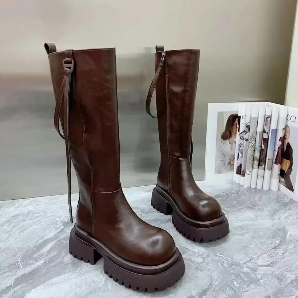 Женские высокие сапоги на платформе, массивные высокие каблуки, кожаные туфли, женская зимняя мода 2024 года, готические мотоциклетные ботинки, зимние челси, Botas Mujer
