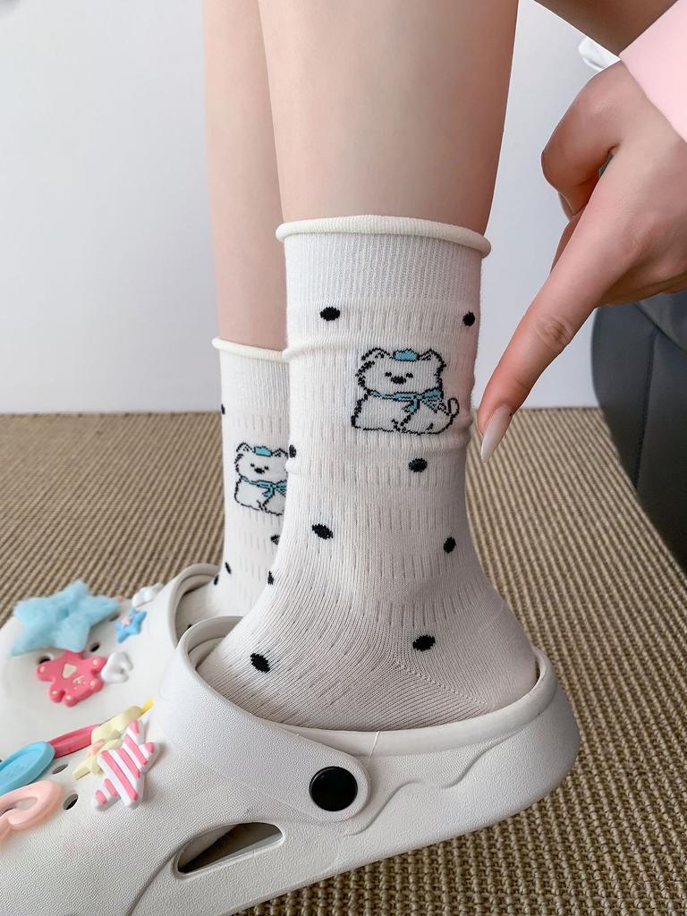 Korean Cute Mid-Leg Socks Versatile Casual Socks Cotton Cute Cartoon Pile Socks