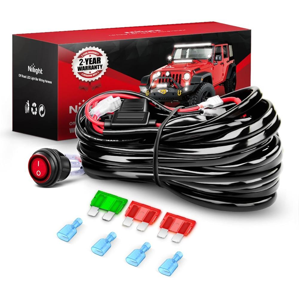 Nilight LED Light Bar Wiring Harness Kit 2 Lead Heavy Duty 12V On Off Switch Power Relay Blade Fuse for Off Road LED Work Light