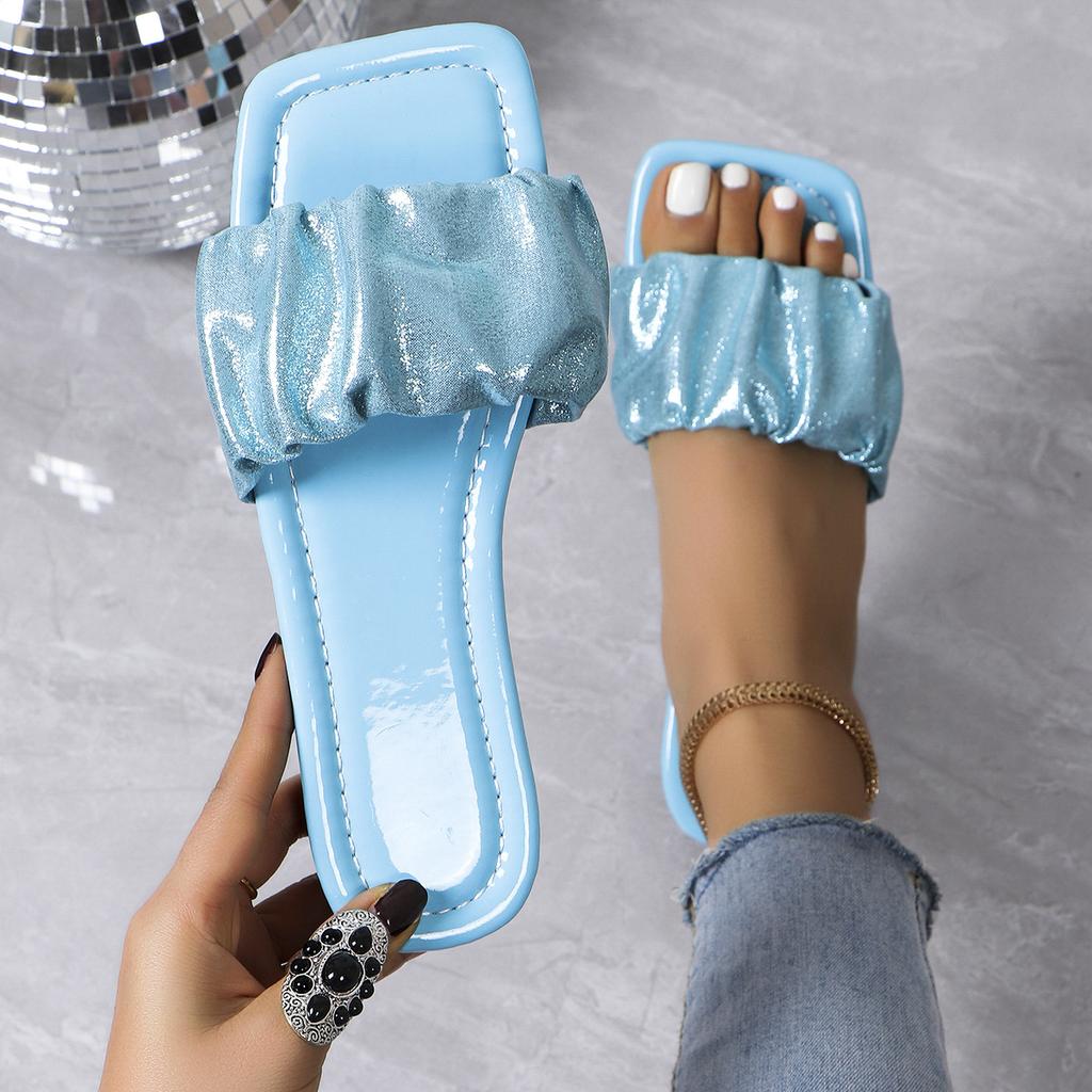 Summer Slippers for Women Pleated Flip Flops Flats 2024 New Korean Slippers Women Sandals Green Slip On Shoes Big Size 36-43