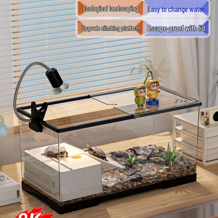 Компактный террариум для черепахи с платформой для обогрева - Элегантная настольная среда обитания с крышкой для экологичной гостиной