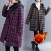 Large Size Cotton-padded Jacket Women's Winter Mid-length Jacket Literary Retro Loose Thick Plaid Cotton-padded Jacket