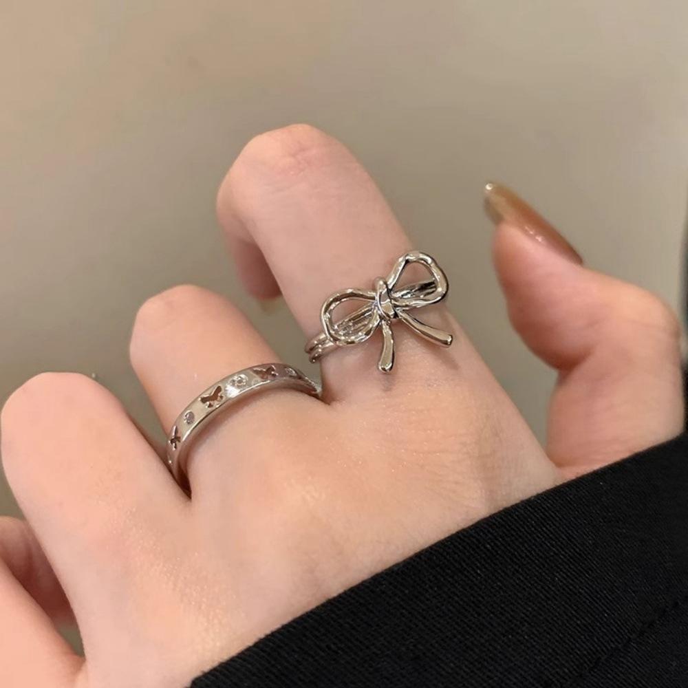 Irregular Bow Ring Women's Autumn and Winter Light Luxury Cold Wind Open Index Finger Ring Fashion Personality Simple Ring Tide