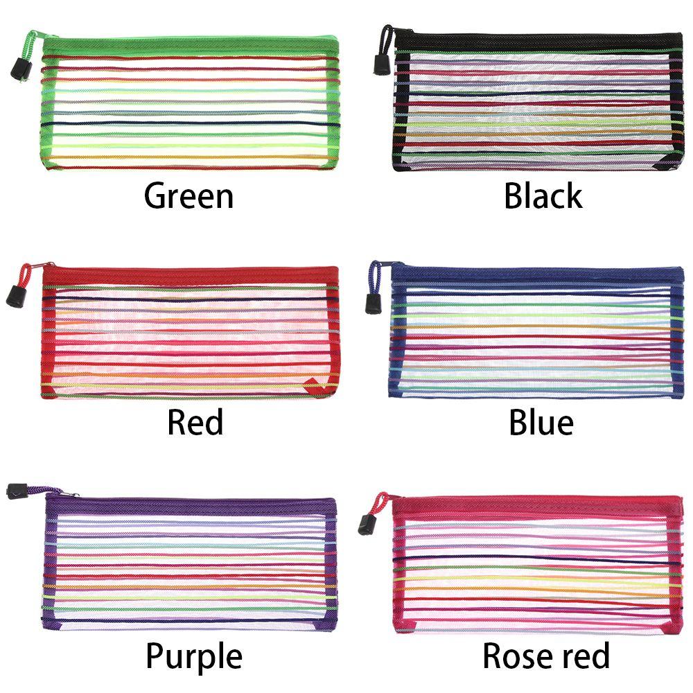 Purse Makeup Stationery Rainbow Color Nylon Grid Cosmetic Storage Mesh Pen Bag Zipper Pencil Case