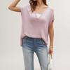 Summer V-neck Solid Color Open Short Sleeve Loose Plus Size Pullover Knit Sweater