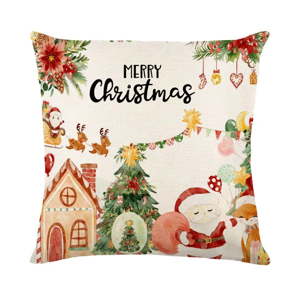 Christmas Cushion Cover Linen Pillow Covers Holiday Decoration Home Decor Salon Sofa Pillow Case Throw/Couch