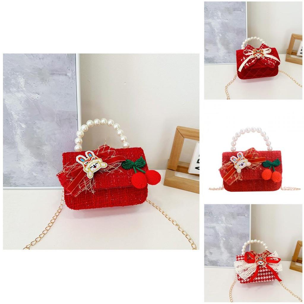 Charming Red Pearl Handbag For Girls Adorable Small Shoulder Bag For Kids