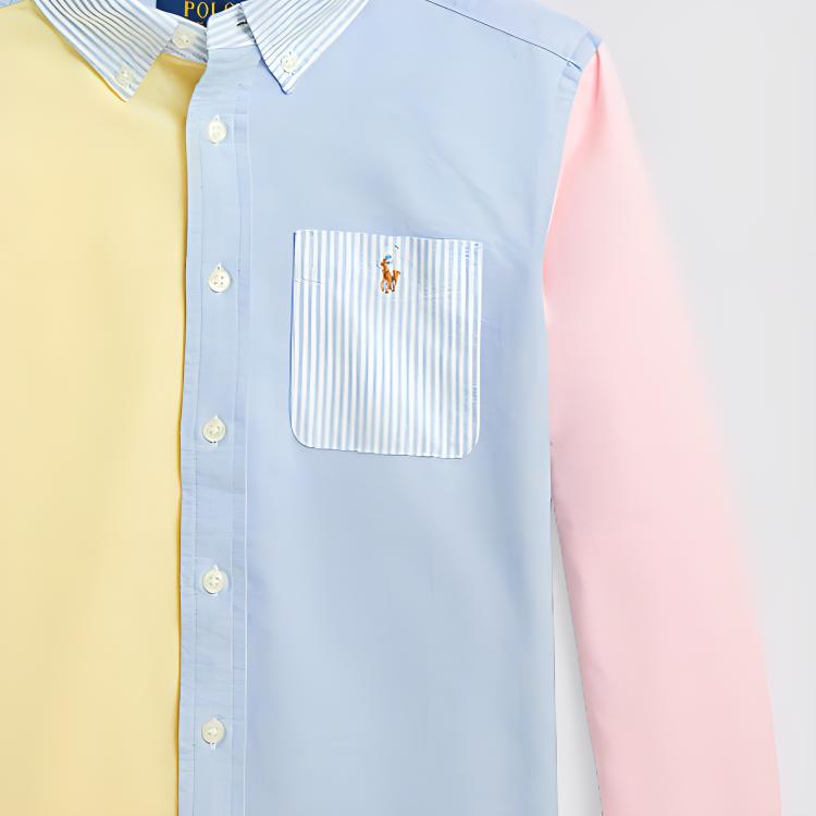 Polo Ralph Lauren Ss24 Color Block вышитый пони однобортный воротник с острыми краями повседневная рубашка с длинным рукавом детские рубашки многоцветные CWPOWOVY6820455-999