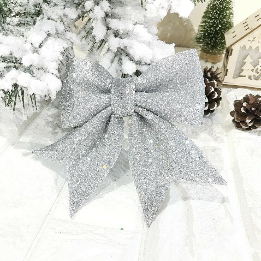 6pcs Christmas Tree Decoration Glitter Bows Hanging Handmade Xmas Party Ornament ARI