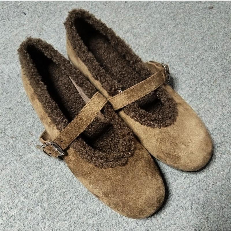Туфли Мао Мао нишевые зимние с круглым носком из шерсти ягненка Мэри Джейн женские удобные на плоской подошве с женскими хлопковыми туфлями