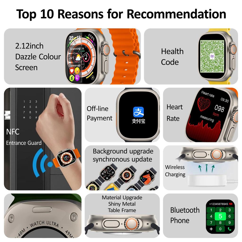 Оригинальные умные часы Hk8 Pro Max для мужчин, серия 8, 49 мм, 2,2 дюйма, экран RTAE с высокой частотой обновления, NFC-компас, игровые умные часы для Apple iPhone